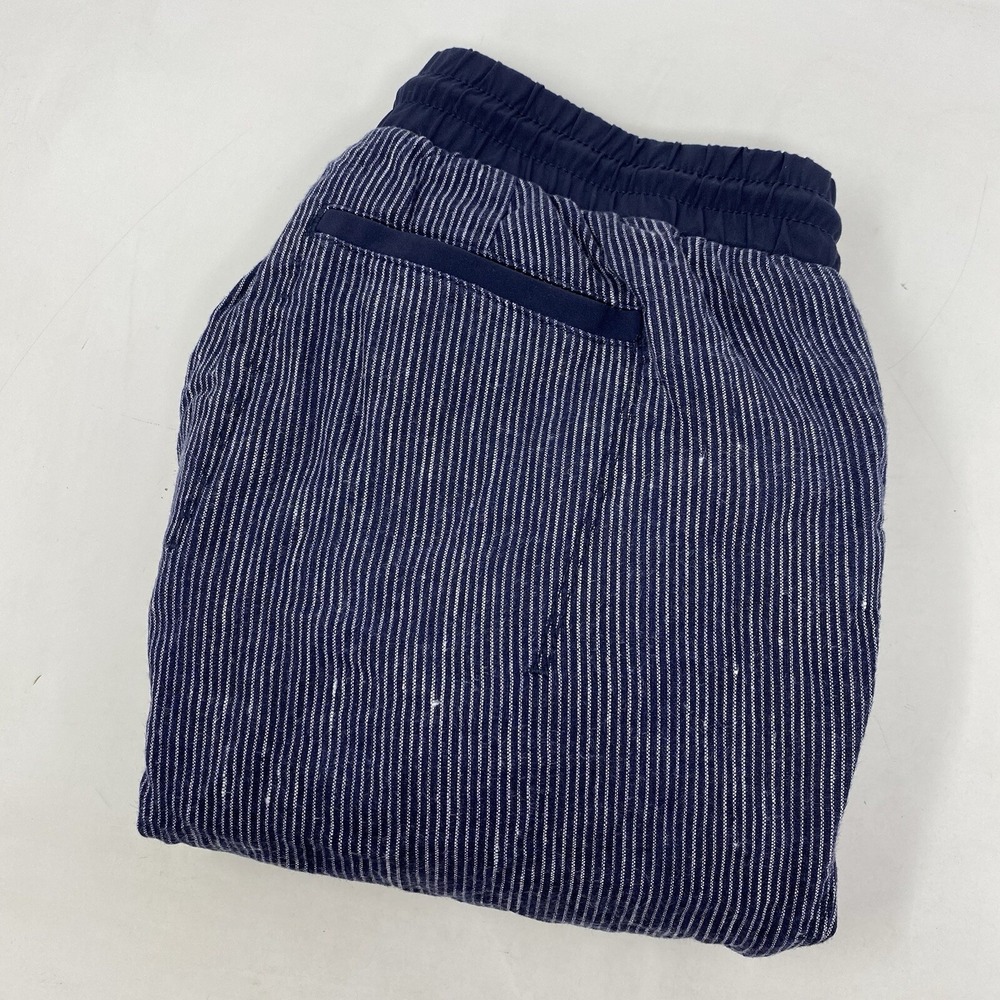 Athleta Linen Pants Womens 6 Navy White Pinstripe Drawstring Relaxed Straight